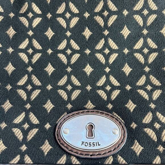 Fossil Maddox Black Leather & Canvas Messenger Crossbody Shoulder Bag Traveler - Picture 2 of 8